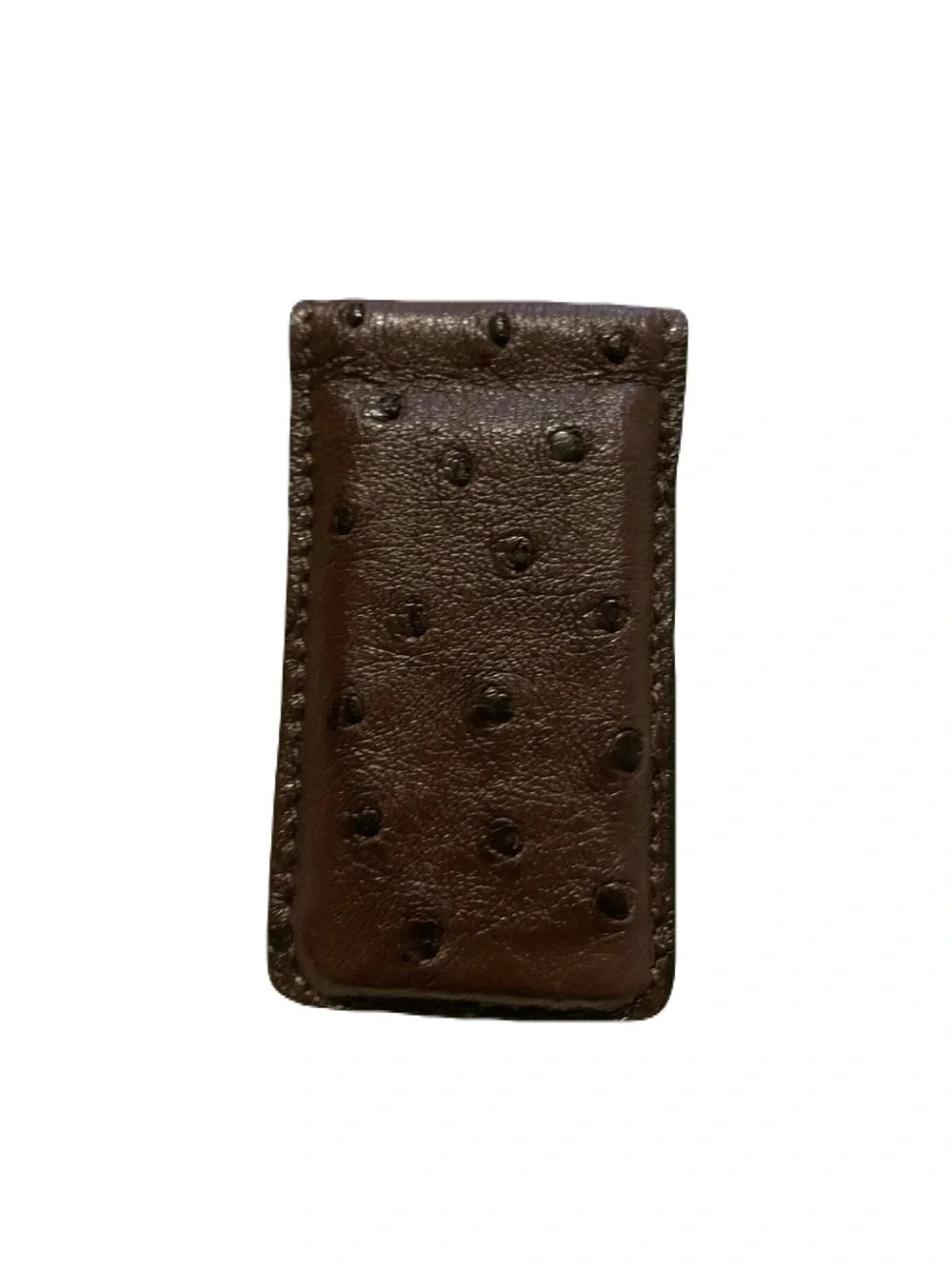 Men’s Dark Brown Genuine Ostrich Strong Magnetic Money Clip Exotic USA Made